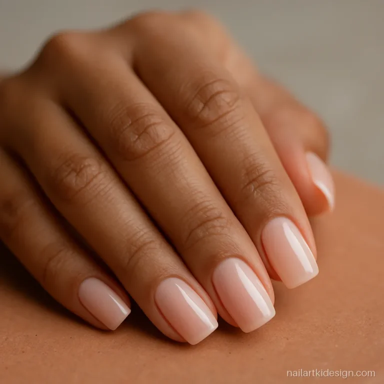 Clear pink acrylic nails with a high gloss finish on medium squoval nails