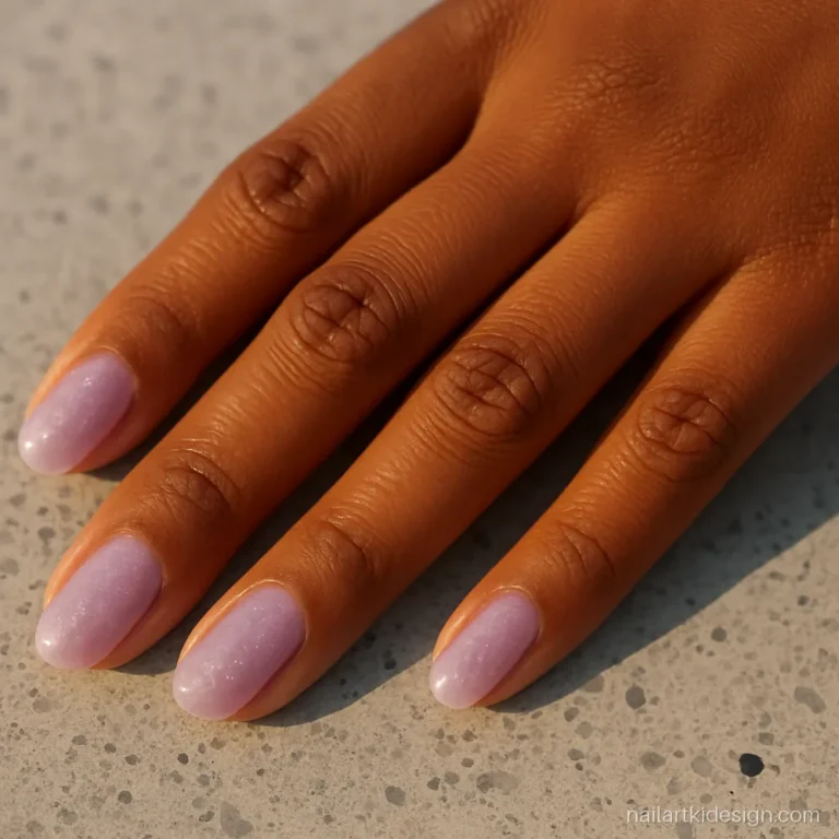 Lavender jelly nails with fine silver glitter specks inside the polish