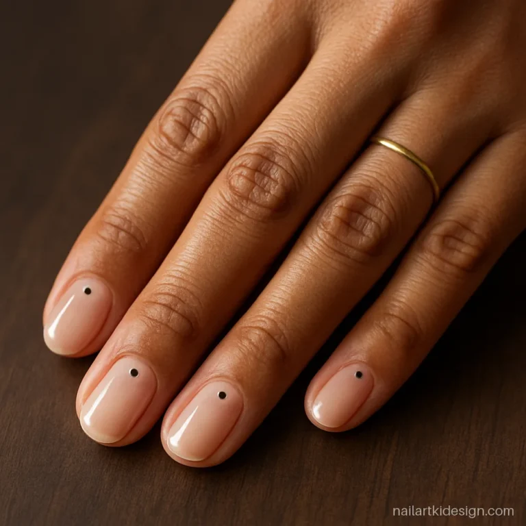 Bare natural nails with one black dot near the cuticle for quick nail art