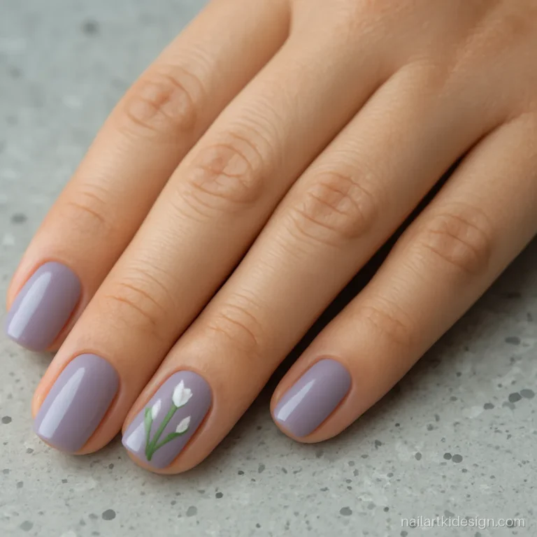 Pastel blossom nails with white tulips on one lavender accent nail