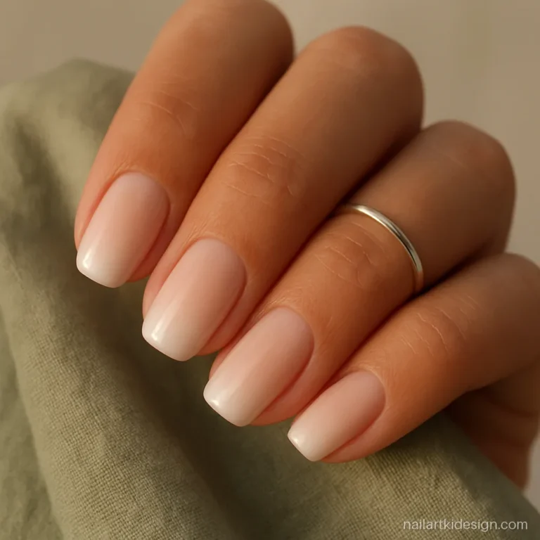 Short squoval nails with a soft French ombre from nude to white