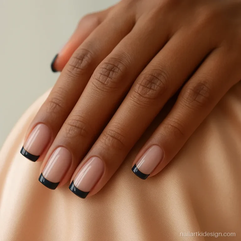 Navy blue French manicure nails with a deep blue tip on square nails