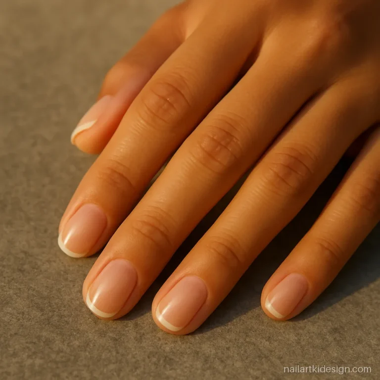 Short natural nails with a simple French polish and soft white tips