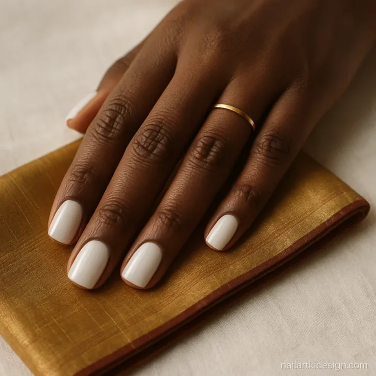 Square nail shape on short nails painted milky white