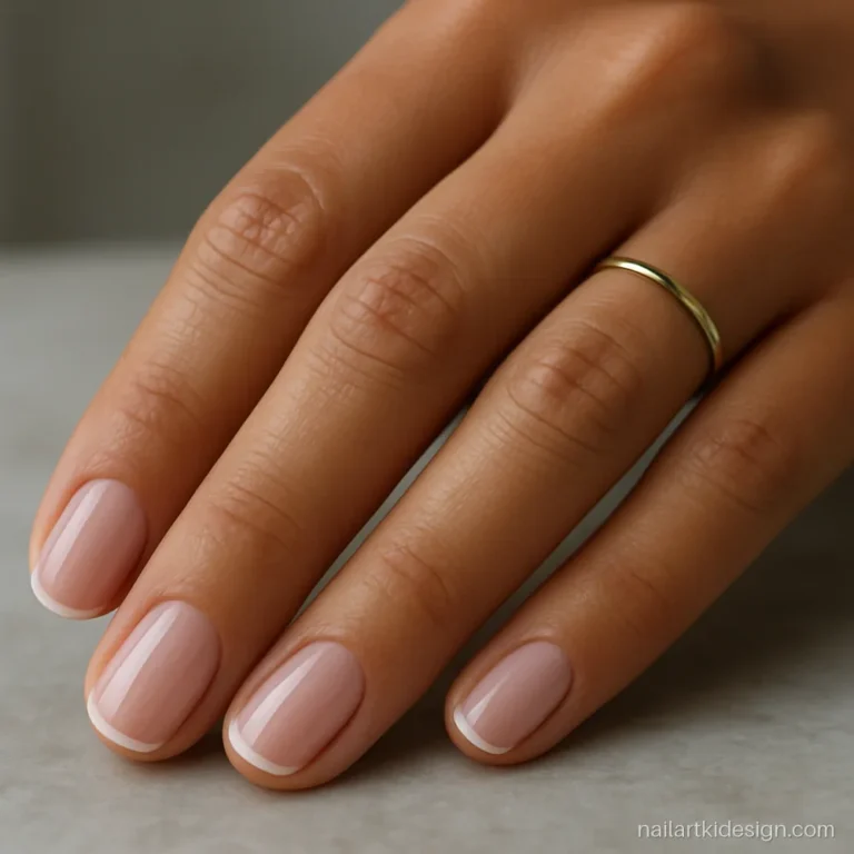 Micro French gel tips in white on short round natural nails