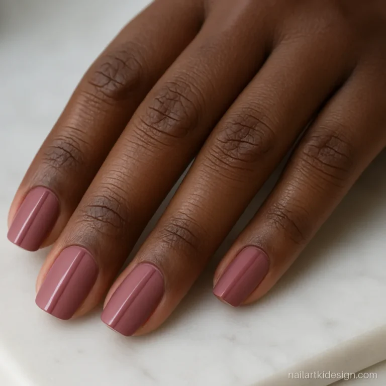 Short gel nail designs in dusty rose matte with a glossy stripe
