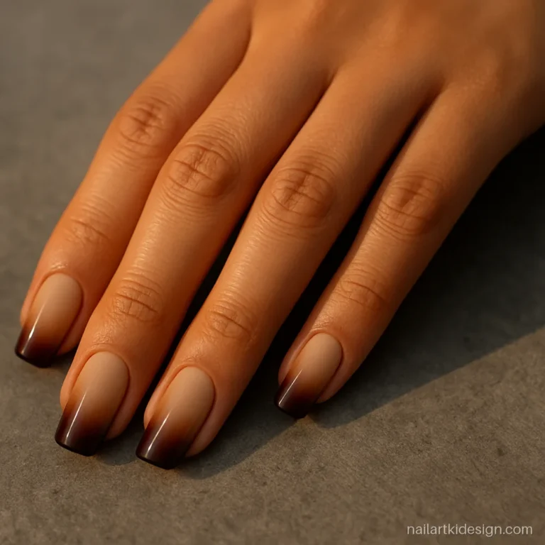 Brown ombre nails from latte beige to coffee brown on square nails