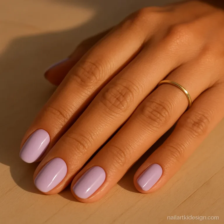 Light purple lavender nails with a glossy finish on short oval nails