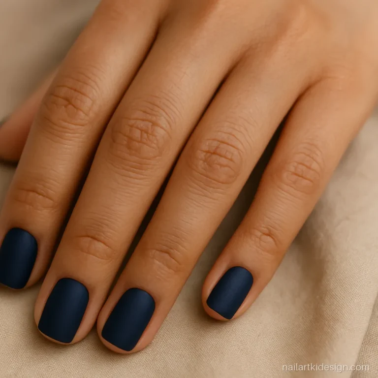 Navy blue nails in a matte finish on short square nails