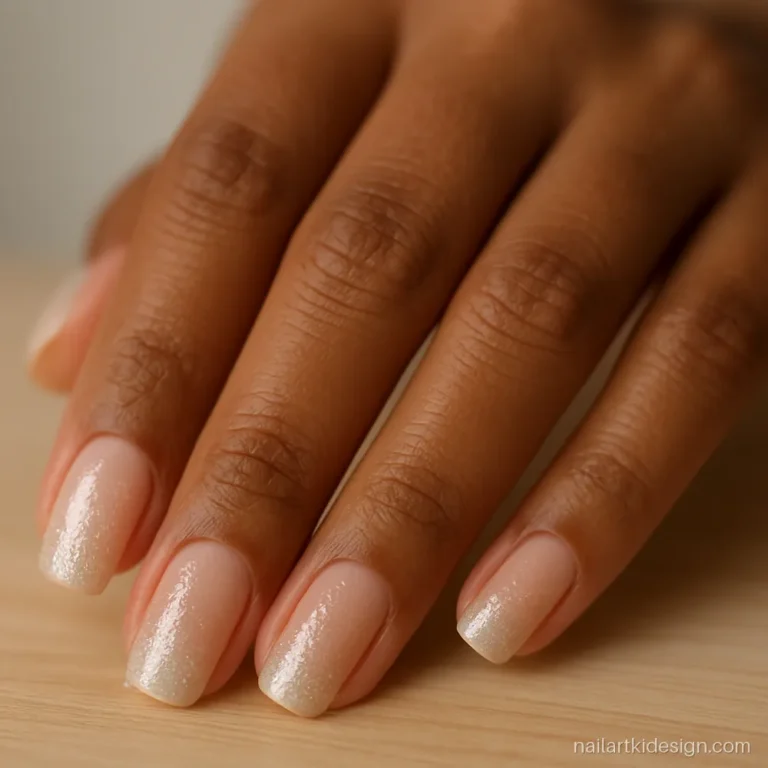 Silver nails with a glitter ombre on medium squoval nails