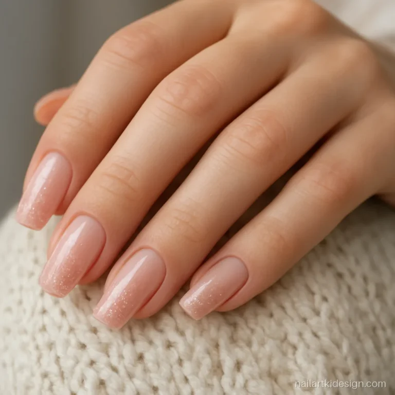 Pink glitter gradient from the tips on medium coffin nails