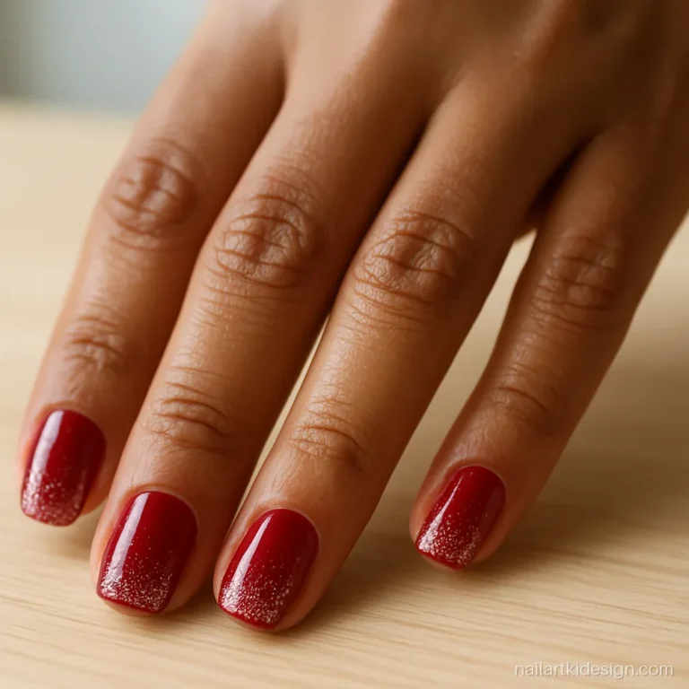 Red and silver nail art with silver glitter tips on square nails
