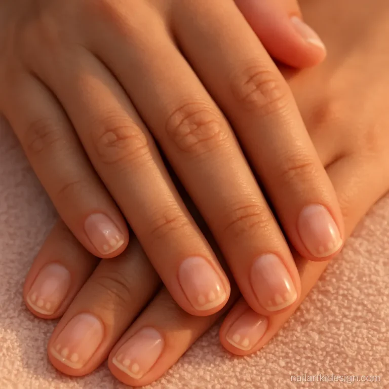 Nail art for small nails with negative space and beige dots