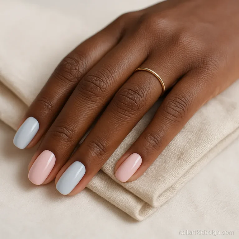 Simple pink nail designs alternating pale pink and soft grey nails