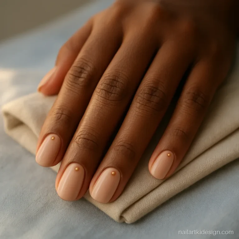 Nude nails with a tiny gold stone placed under each cuticle